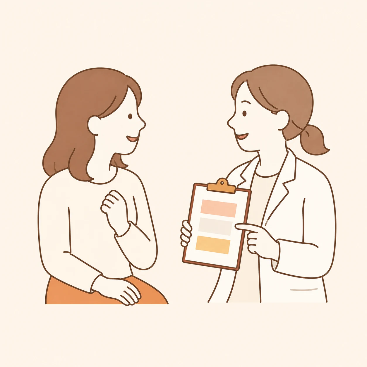 女性医師が手術方法について丁寧に説明するイラスト